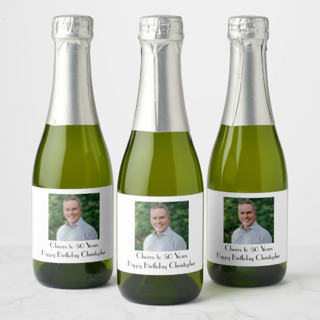 Personalise Photo Birthday Party  Him Her Mini Sparkling Wine Label (Bottles)