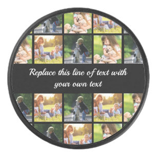 Personalise photo collage and text hockey puck