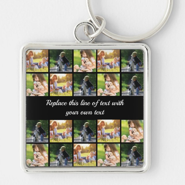 Personalise photo collage and text key ring (Front)