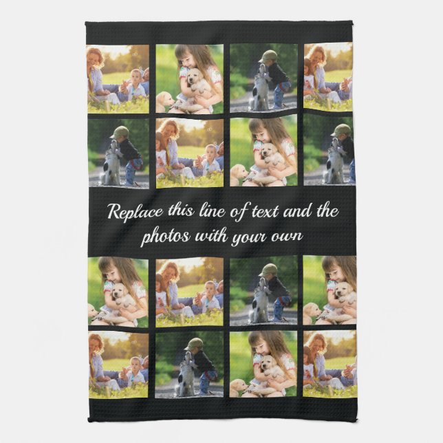 Personalise photo collage and text kitchen towel (Vertical)