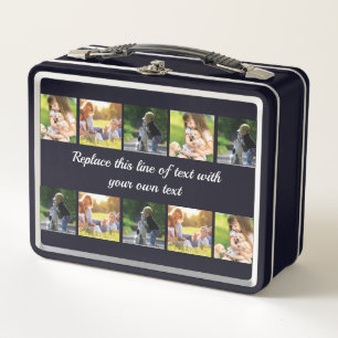 Personalise photo collage and text metal lunch box