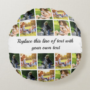 Personalise photo collage and text round cushion