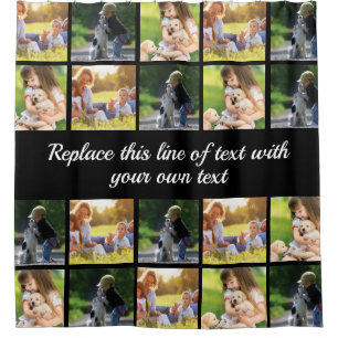 Personalise photo collage and text shower curtain