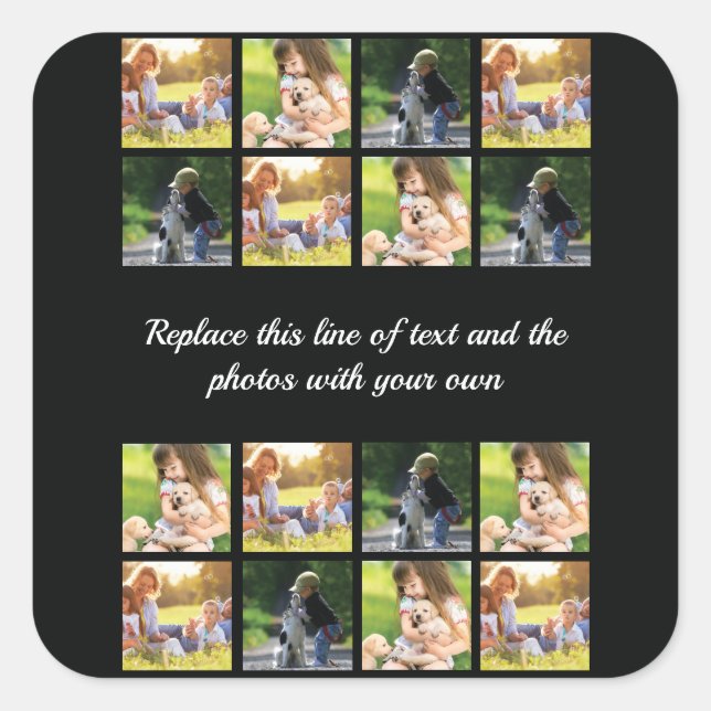 Personalise photo collage and text square sticker (Front)