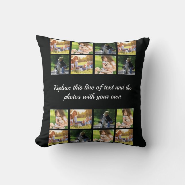Personalise photo collage and text throw pillow (Front)