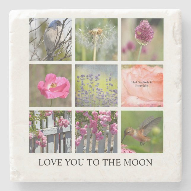 Personalise Photo Collage Flowers and Birds Stone Coaster (Front)