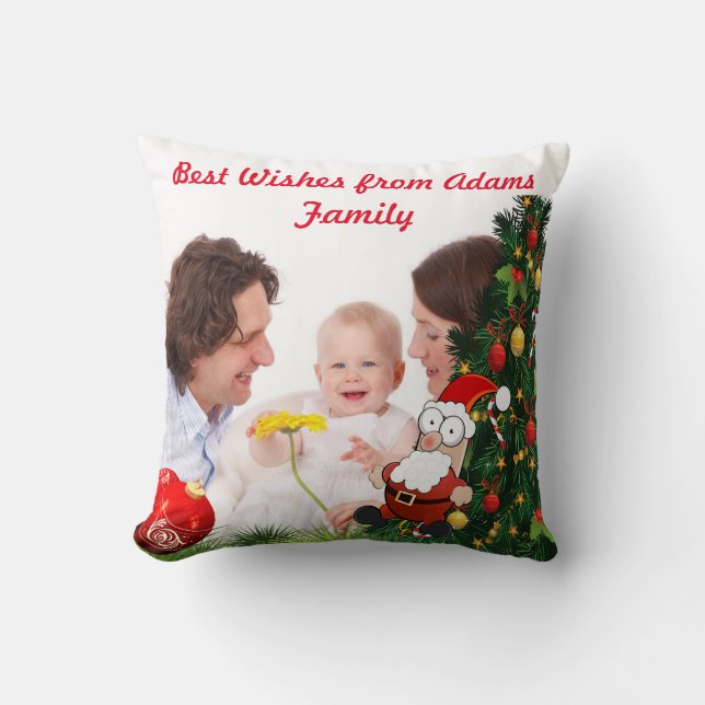 Personalise photo image Christmas holiday Cushion (Front)