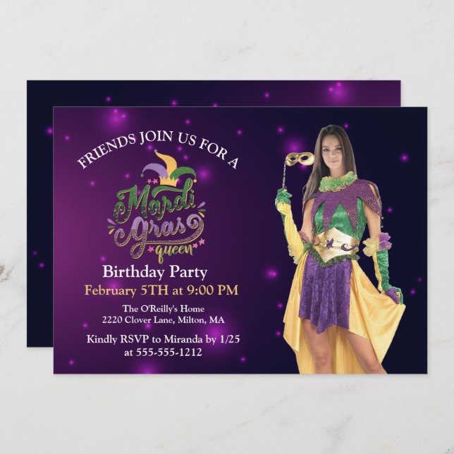 Personalise Photo Masquerade Masks Mardi Gras Invitation (Front/Back)