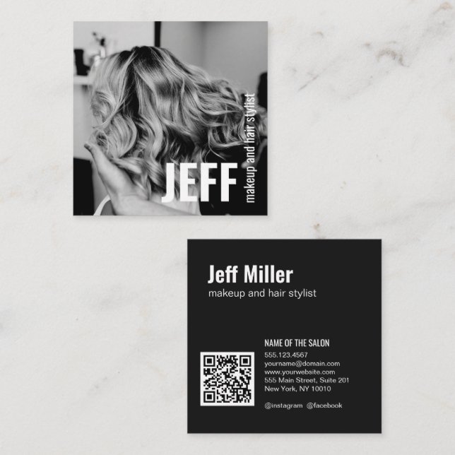 Personalise Photo Minimalist Hairdresser Salon Square Business Card (Front/Back)