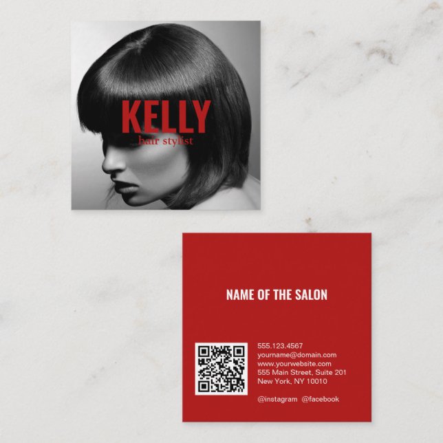 Personalise Photo Minimalist Hairstylist Salon Square Business Card (Front/Back)