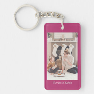 Personalise Photo & Names, Deep Fuchsia Keychain