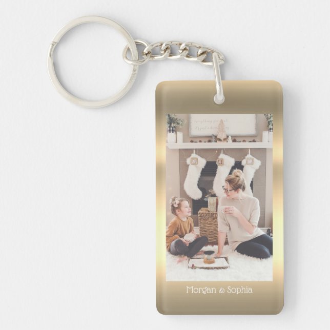 Personalise Photo & Names Faux Metallic Gold, Vs 2 Key Ring (Front)