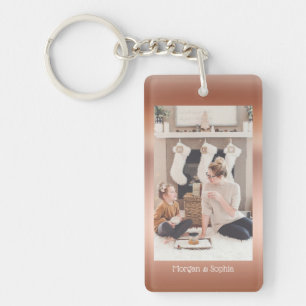 Personalise Photo & Names, Faux Metallic Rose Gold Key Ring