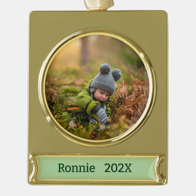 Personalise Photo Ready  Gold Plated Banner Ornament (Front)