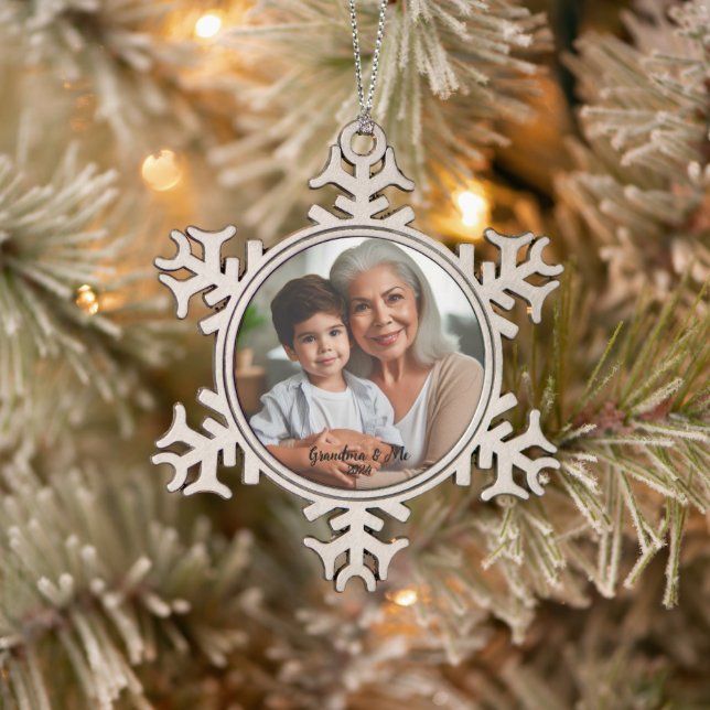 Personalise Photo Snowflake Framed Ornament (Tree)