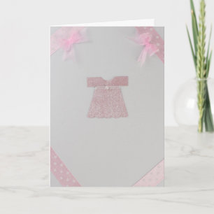 Personalise Pink Baby girl dress Baptism Card