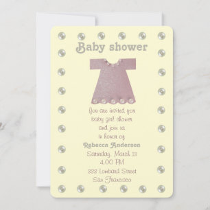 Personalise, Pink baby girl dress Invitation