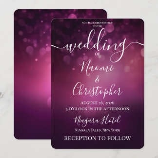 Personalise: Pink Bokeh Light Wedding Invitation