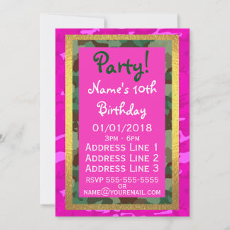 Personalise - Pink Camo Invitation