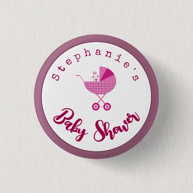 Personalise Pink Carriage Baby Shower Favour  3 Cm Round Badge (Front)