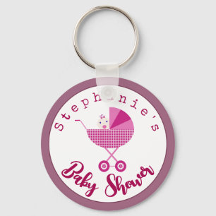 Personalise Pink Carriage Baby Shower Favour Key Ring