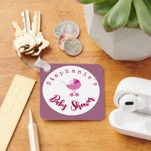 Personalise Pink Carriage Baby Shower Favour Key Ring