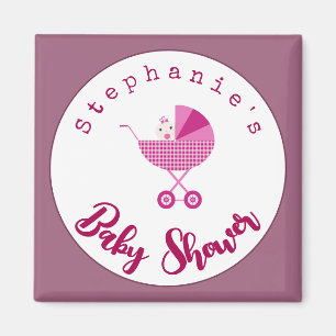 Personalise Pink Carriage Baby Shower Favour   Magnet