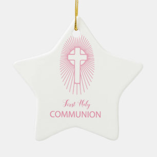 Personalise, Pink First Holy Communion Cross Host Ceramic Ornament