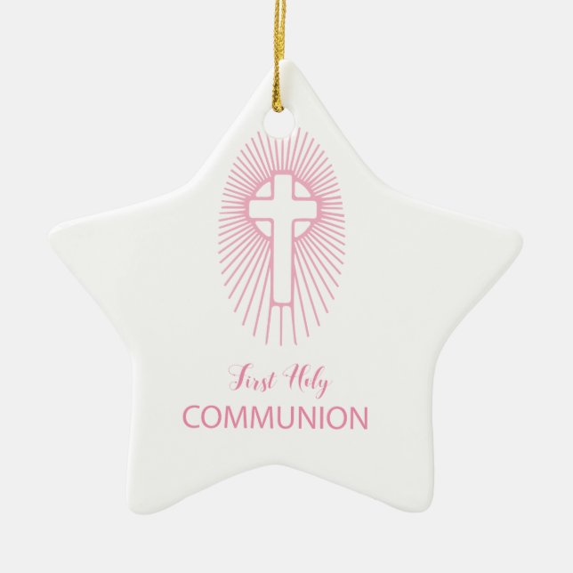 Personalise, Pink First Holy Communion Cross Host Ceramic Ornament (Front)