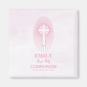 Personalise, Pink First Holy Communion Cross Host Magnet