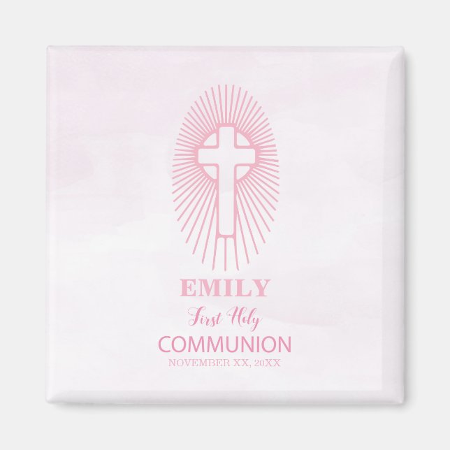 Personalise, Pink First Holy Communion Cross Host Magnet (Front)