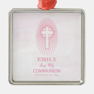 Personalise, Pink First Holy Communion Cross Host Metal Ornament
