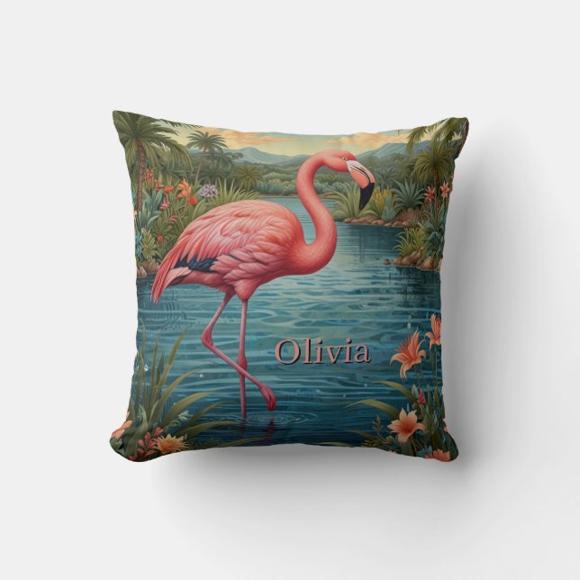 Personalise Pink flamingo Cushion (Front)