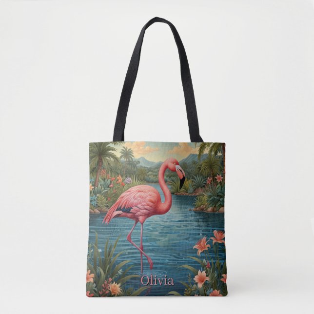 Personalise Pink flamingo Tote Bag (Front)