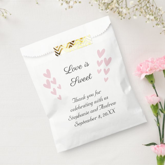 Personalise Pink Heart Love Is Sweet Wedding Favour Bag (Sealed)