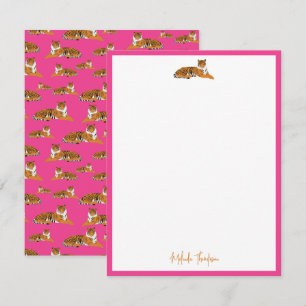Personalise Pink Orange Jungle Tiger Script Card
