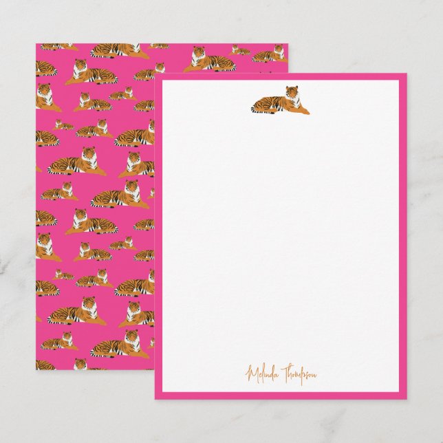 Personalise Pink Orange Jungle Tiger Script Card (Front/Back)