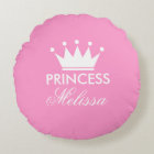 Personalise pink princess crown round throw pillow