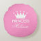 Personalise pink princess crown round throw pillow