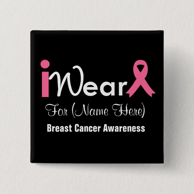 Personalise Pink Ribbon Breast Cancer 15 Cm Square Badge (Front)