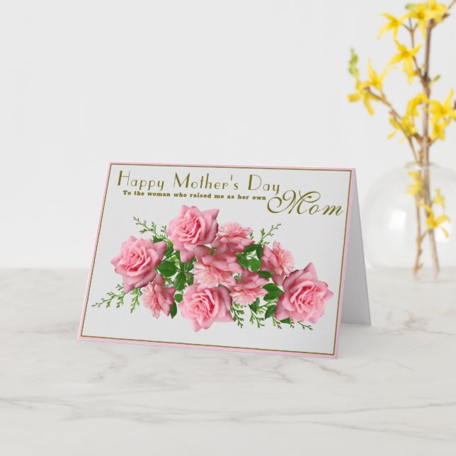 Personalise Pink Roses Happy Mothers Day Mum Card (Yellow Flower)
