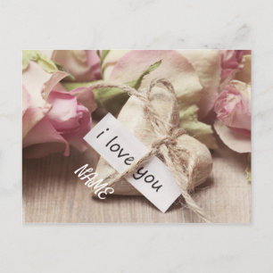 Personalise Pink Roses with Heart Postcard