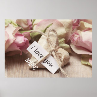 Personalise Pink Roses with Heart Poster