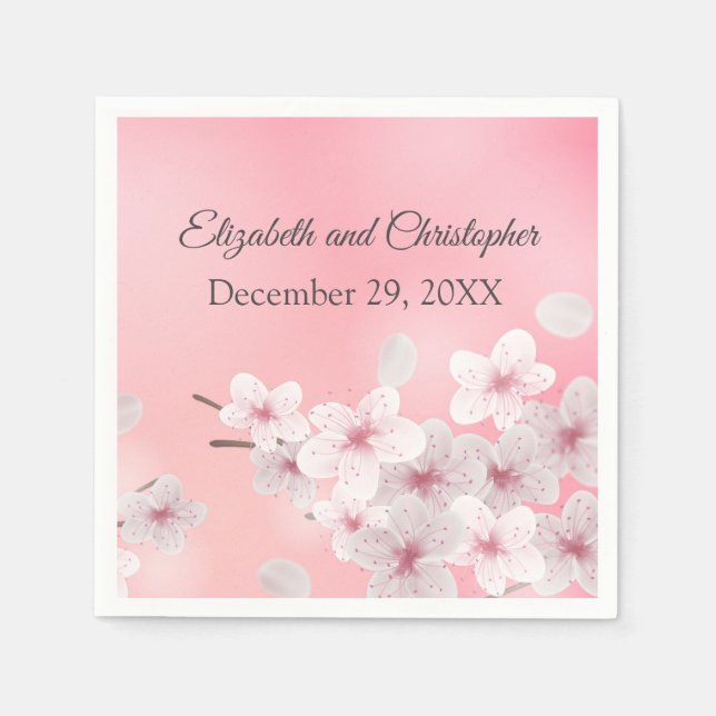 Personalise Pink White Floral Wedding Bridal Showe Napkin (Front)