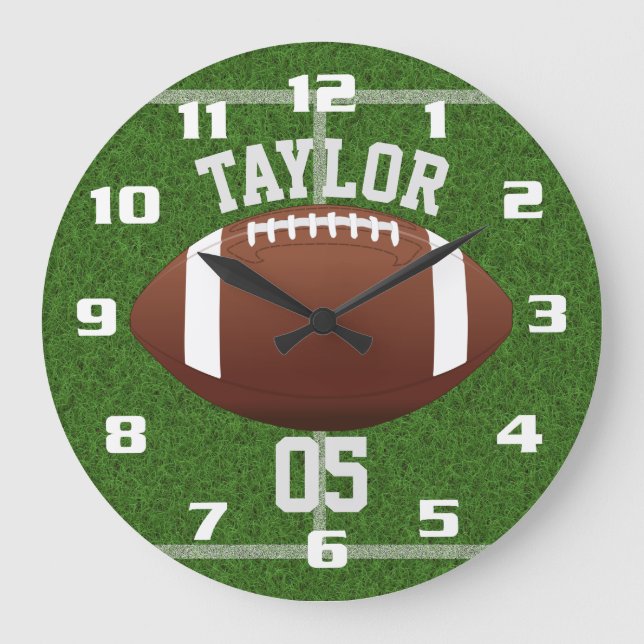 Personalise player Name and Number Cool Football Large Clock (Front)