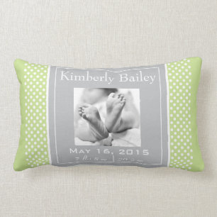 Personalise Polka Dots Nursery Birth Announcement Lumbar Cushion