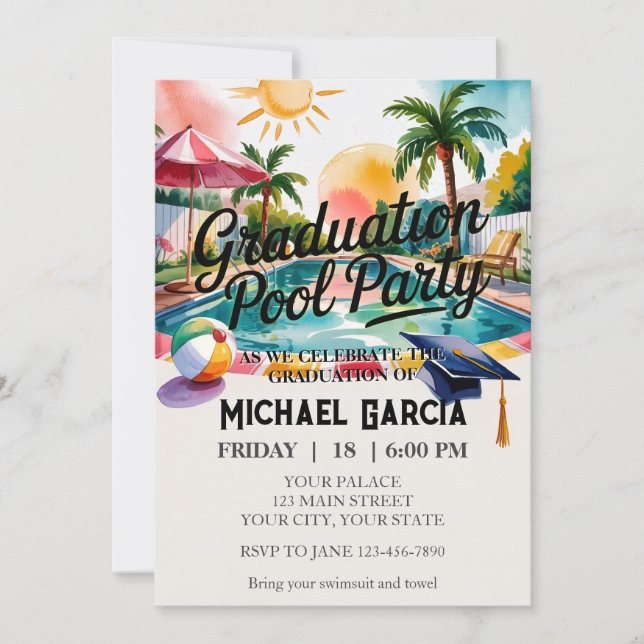 Personalise Pool Graduation Party Funny Memory  Invitation (Front)