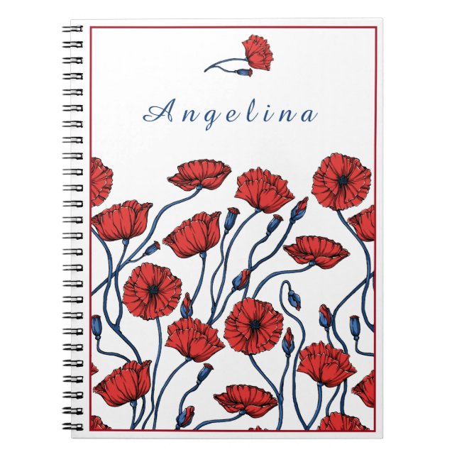 Personalise Poppy Flower Bouquet Notebook (Front)