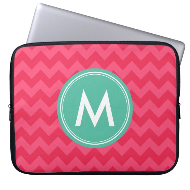 Personalise Preppy Chevron in Pink Monogram Laptop Sleeve (Front)
