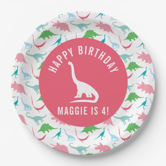 Personalise Preppy Dinosaur Birthday Party Plate (Front)